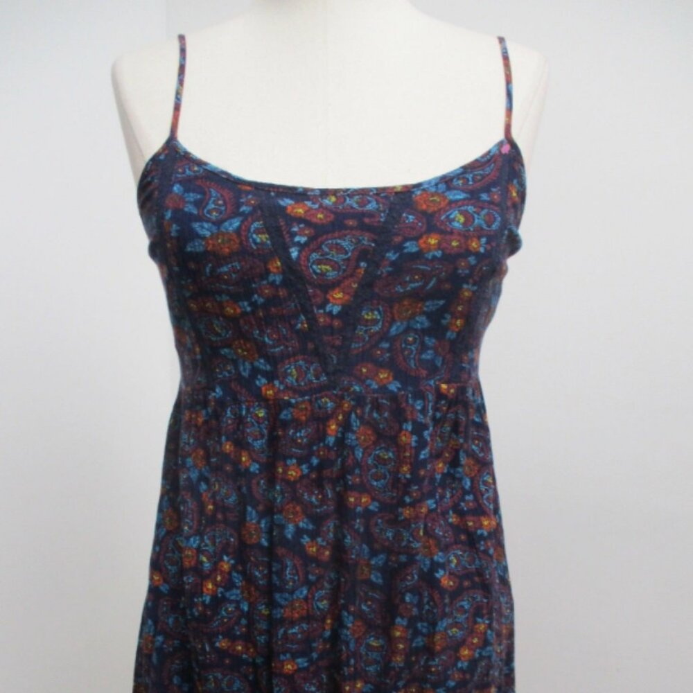 Forever21 Black/Teal/Multi Floral Spaghetti Straps Pleated Babydoll Blouse
